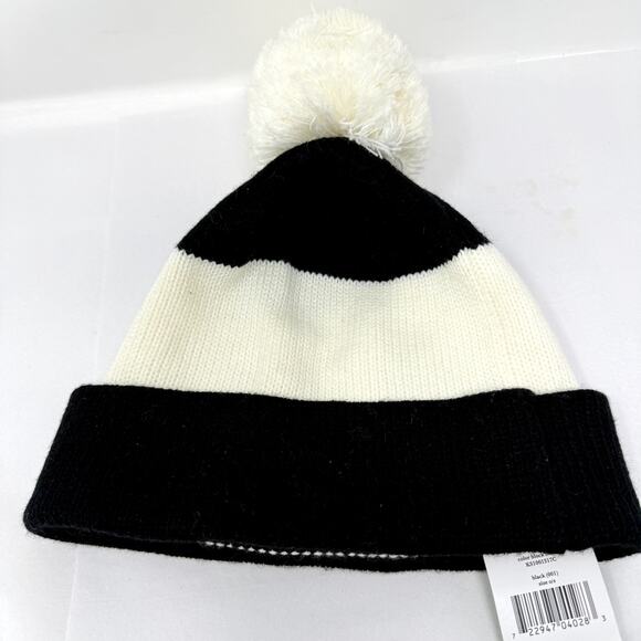 Kate Spade New York Color Block Pom Beanie Hat Black Cream Women’s NWT O/S main image 5